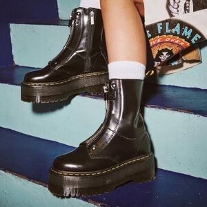 Doc Martens Jetta High Max Black Platform Leather Zip Combat Boots